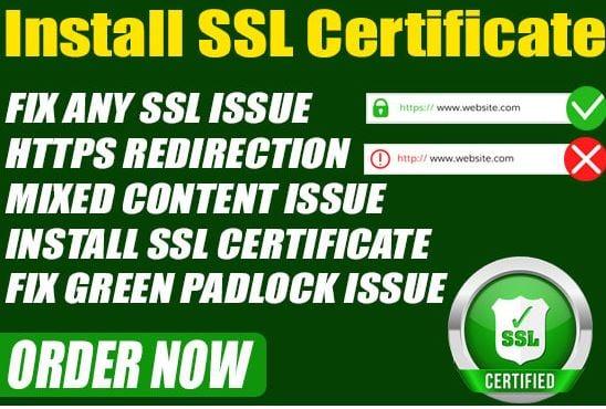 I will install SSL certificate, fix green padlock issue on wordpress