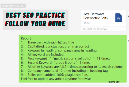 I will write 500 word unique niche related SEO optimized article, content for your business.