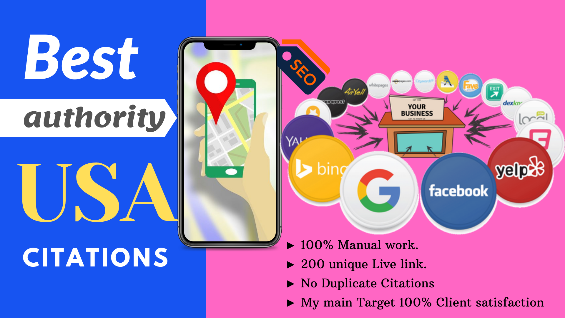 Get Accurate 60 local citations or local listings for USA