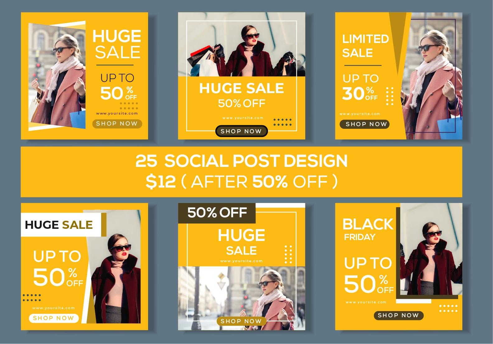 I will design 25 social post for $12 (After 50% OFF)