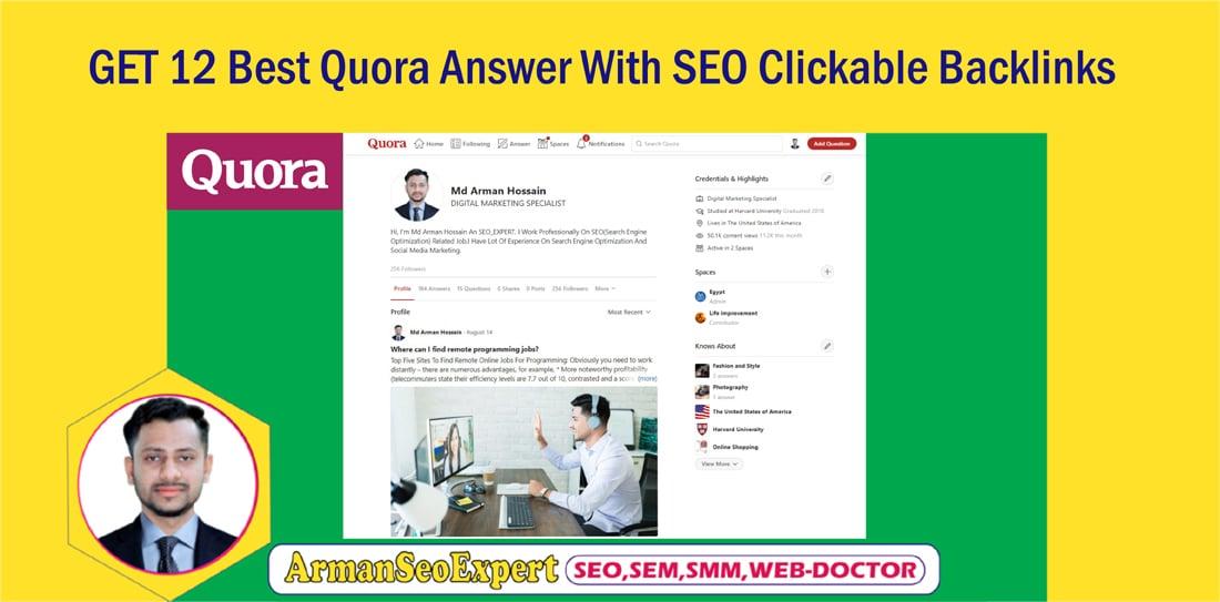 GET 12 Best Quora Answer With SEO Clickable Backlinks