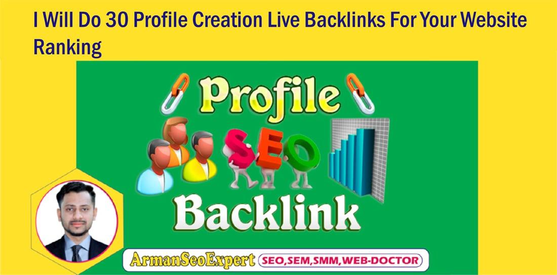 I Will Do 30 Profile Creation Live Backlinks For Your Website Ranking 