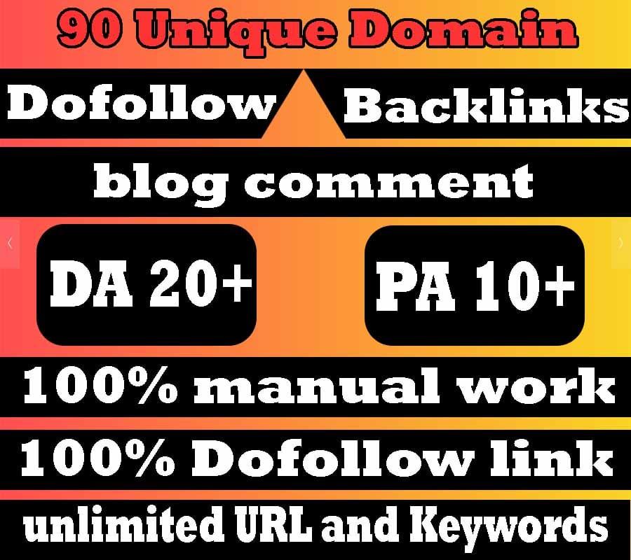 i will do 90 unique domains dofollow Blog comments DA 20+ PA 10+ backlinks 