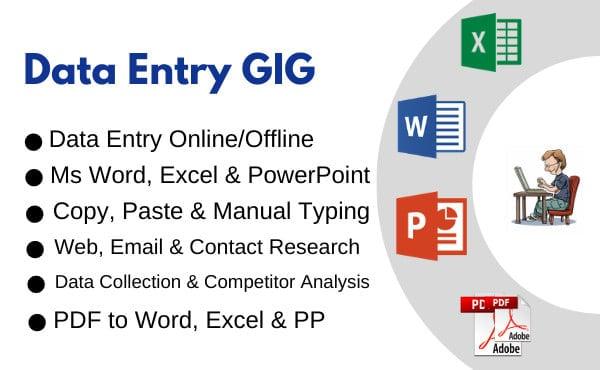 I will do professional typing job, data entry work, PDF to word.