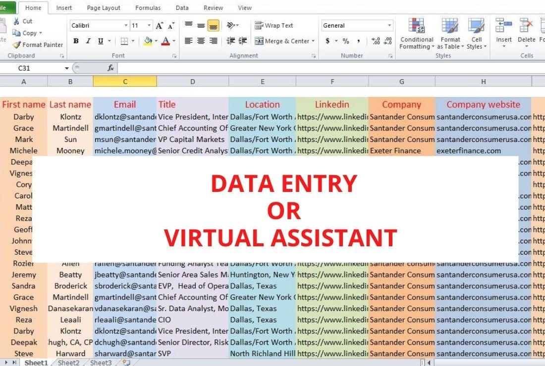 provide data entry,typing work,excel,and virtual assistant job