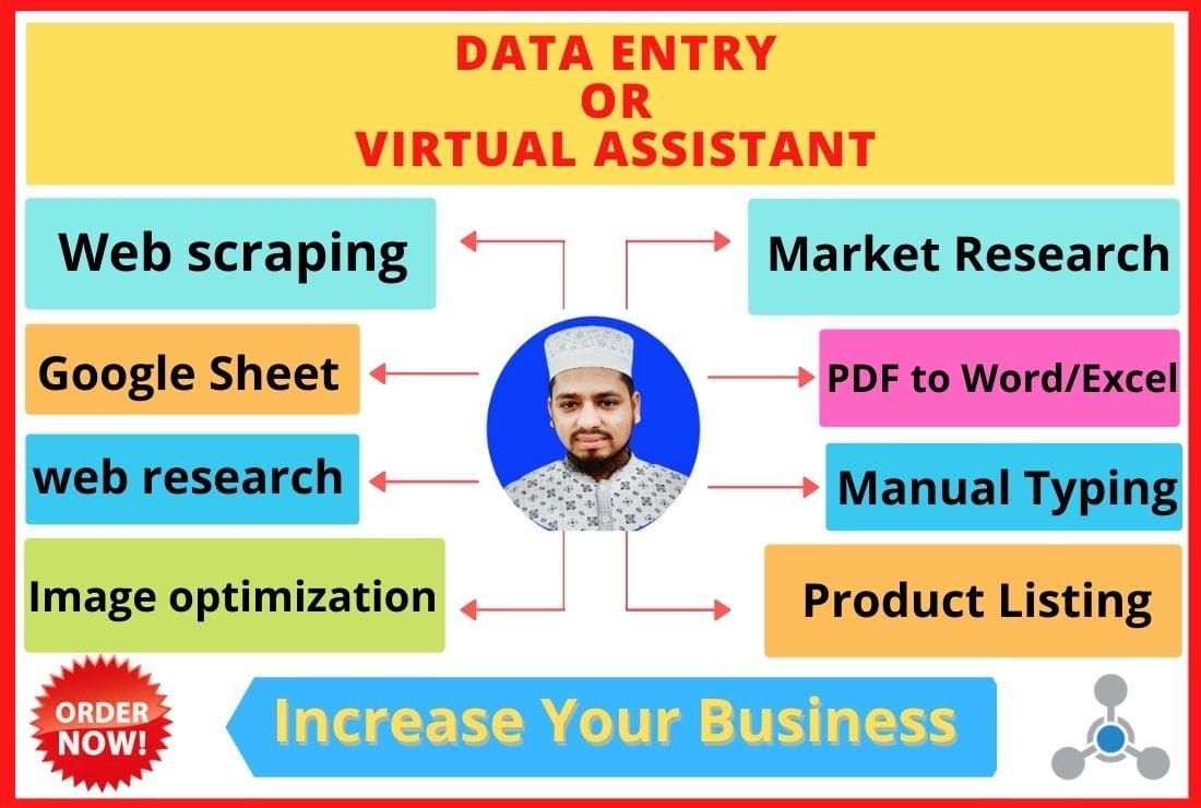 provide data entry,typing work,excel,and virtual assistant job