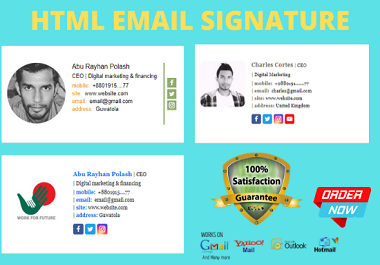 I will create HTML clickable email signature for gmail,outlook and yahoo.