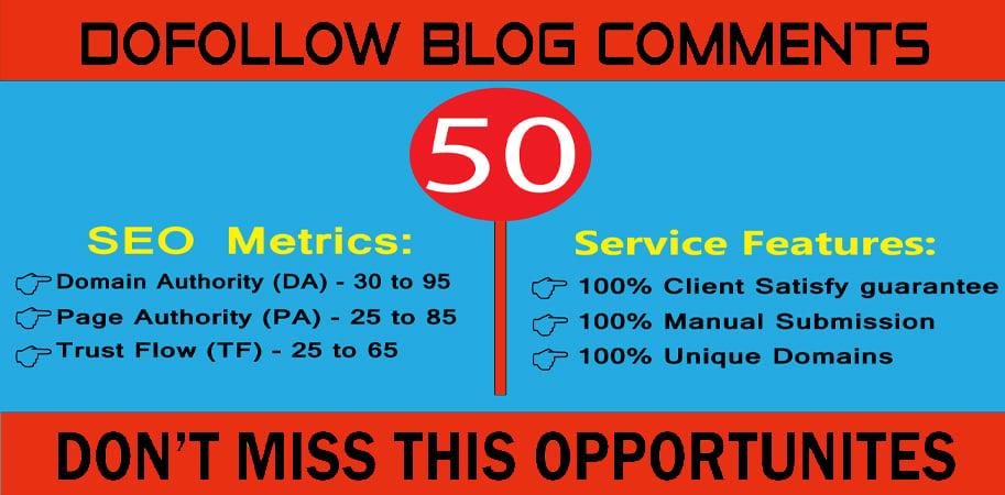 I will manually provide 50 Dofollow Blog Comments on high-quality website backlink