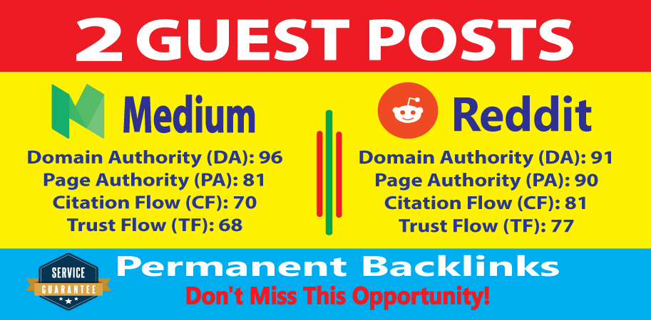 Write & Publish 2 Guest Blog Posts Medium & Reddit DA90+ Backlinks