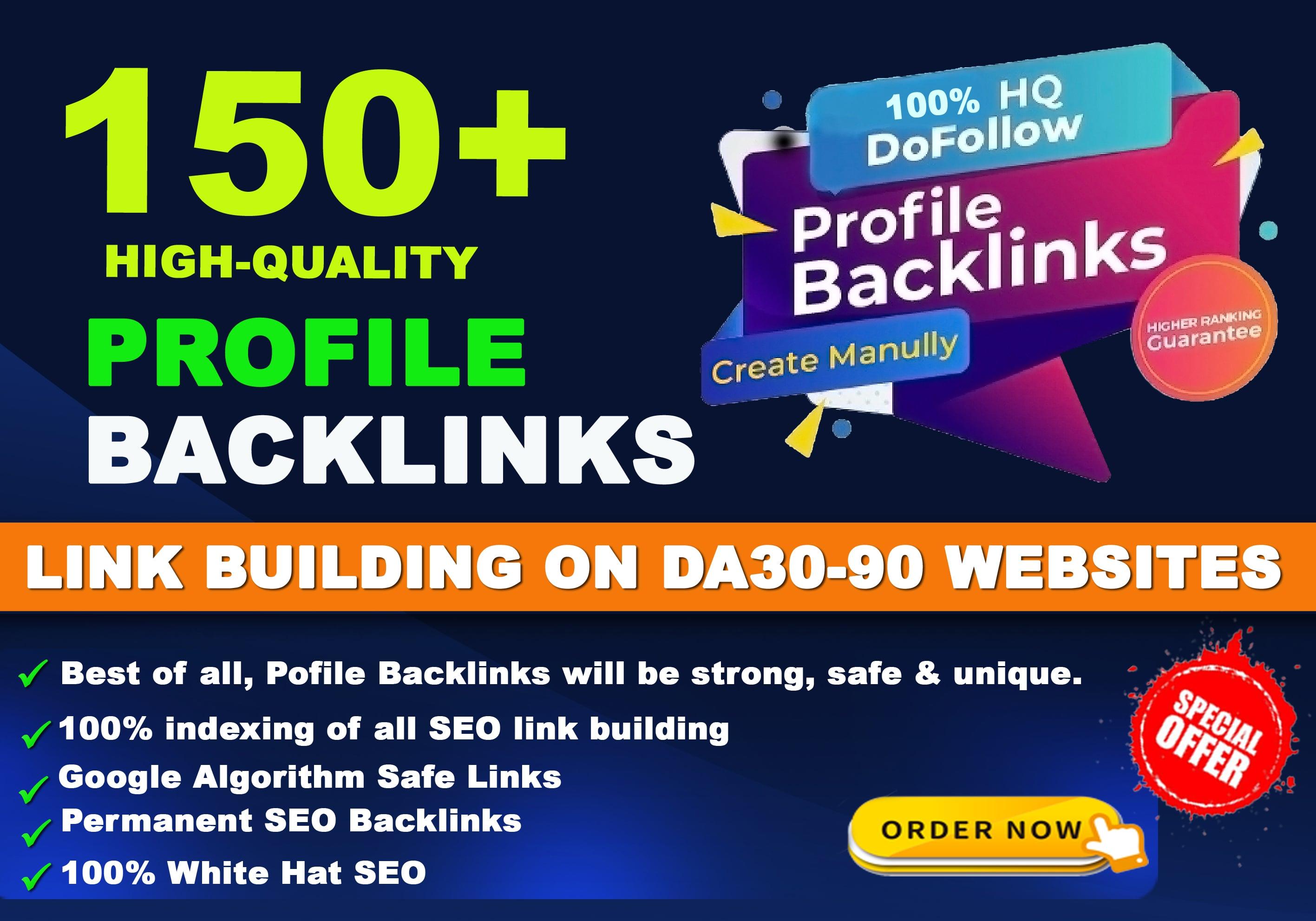  150 HQ profile backlinks high DA PA dofollow permanent for web SEO