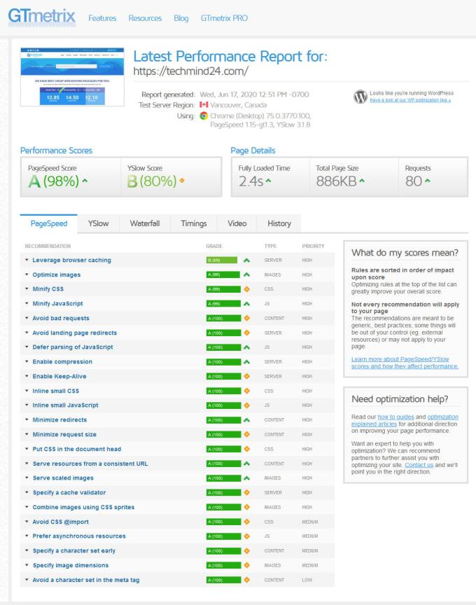I will do wordpress speed optimization with gtmetrix