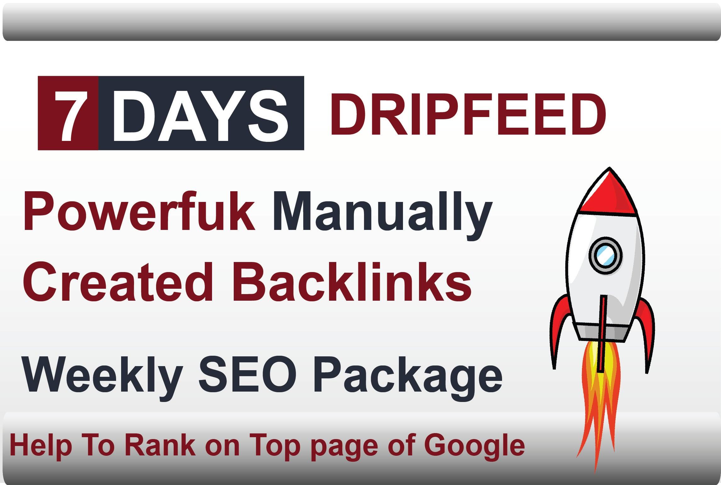 Weekly ranking booster Package, make powerful SEO backlinks manually in 7 Days