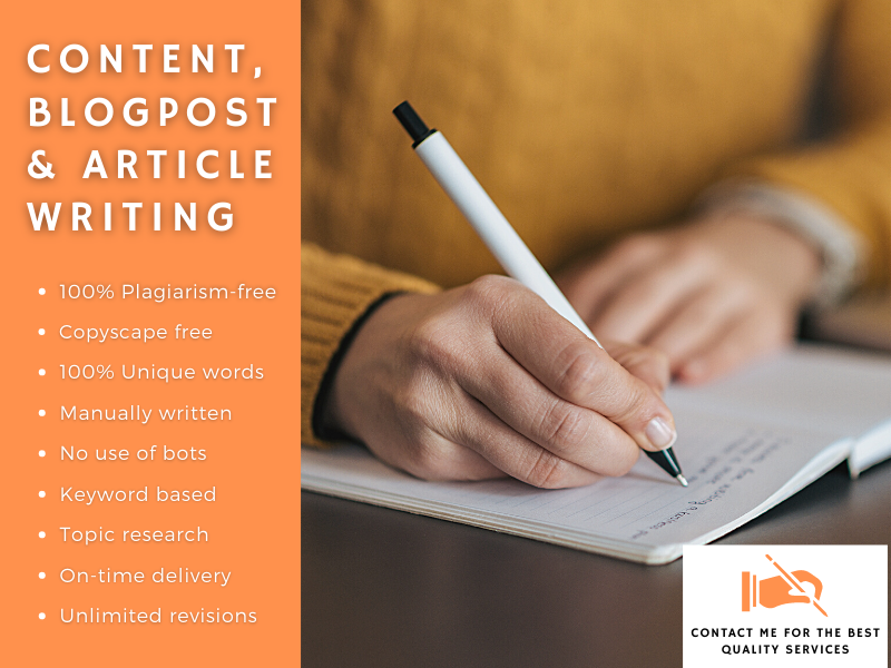 500 words unique plagiarism-free Content Writing, Article writing and Blog writing service