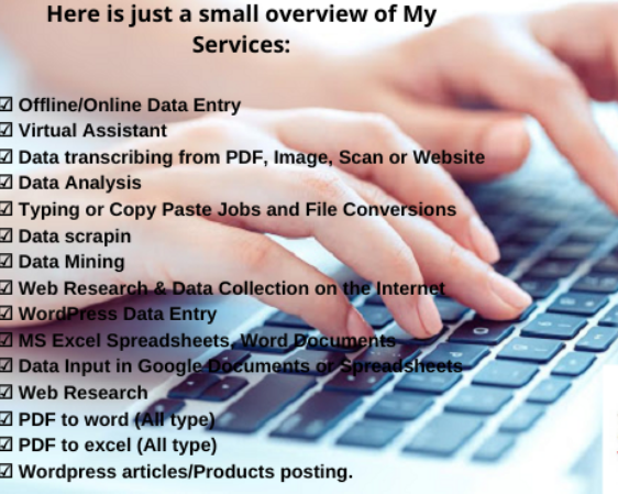 i will Professionally do Data Entry, Ms Office, Ms Excel, Ms word, Data Collection and Management 