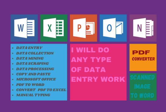 I will do data entry pdf conversion email scraping data extraction