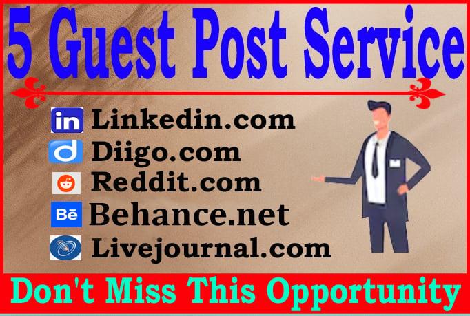 Write and Publish 5 Guest Posts High Quality Blogs DA90+ Permanent Backlinks
