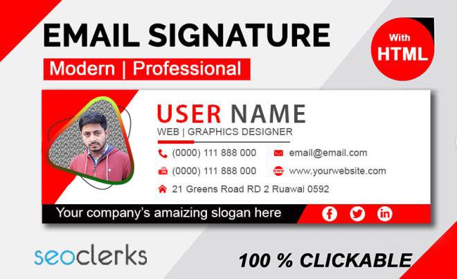 I will design a email signature for outlook, gmail etc with clickable HTML responsive and template