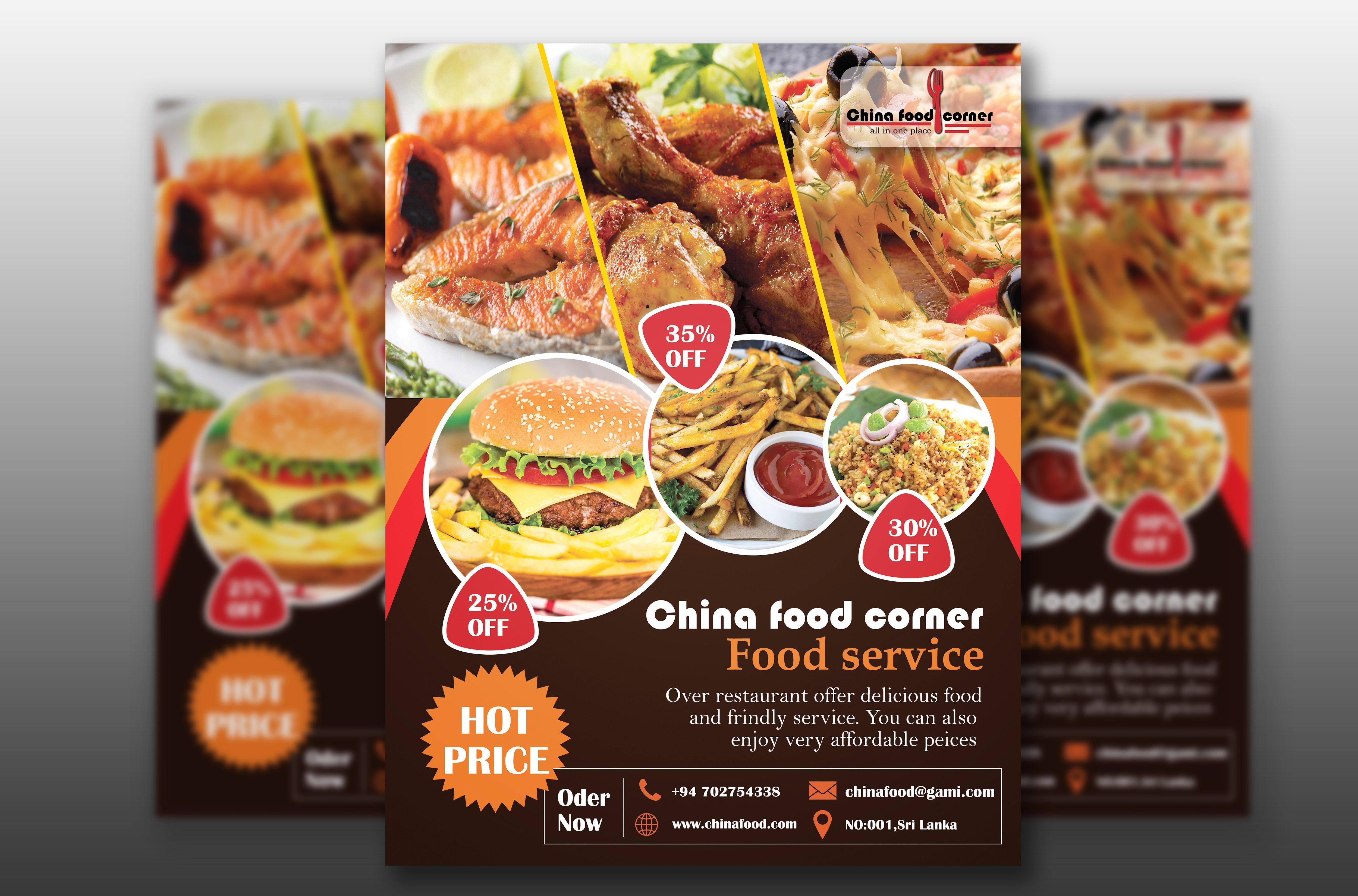 I will design any food flyer, menu or, brochure poster, free logo