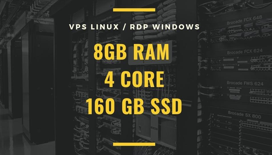 Best Cheap 8 GB ram 4 cores VPS/RDP 160 GB SSD