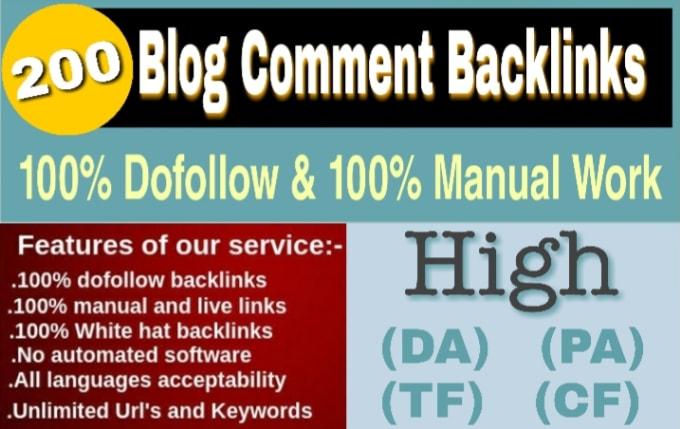 I will create 200 Unique Do follow Blog Comments Backlinks DA30 Plus