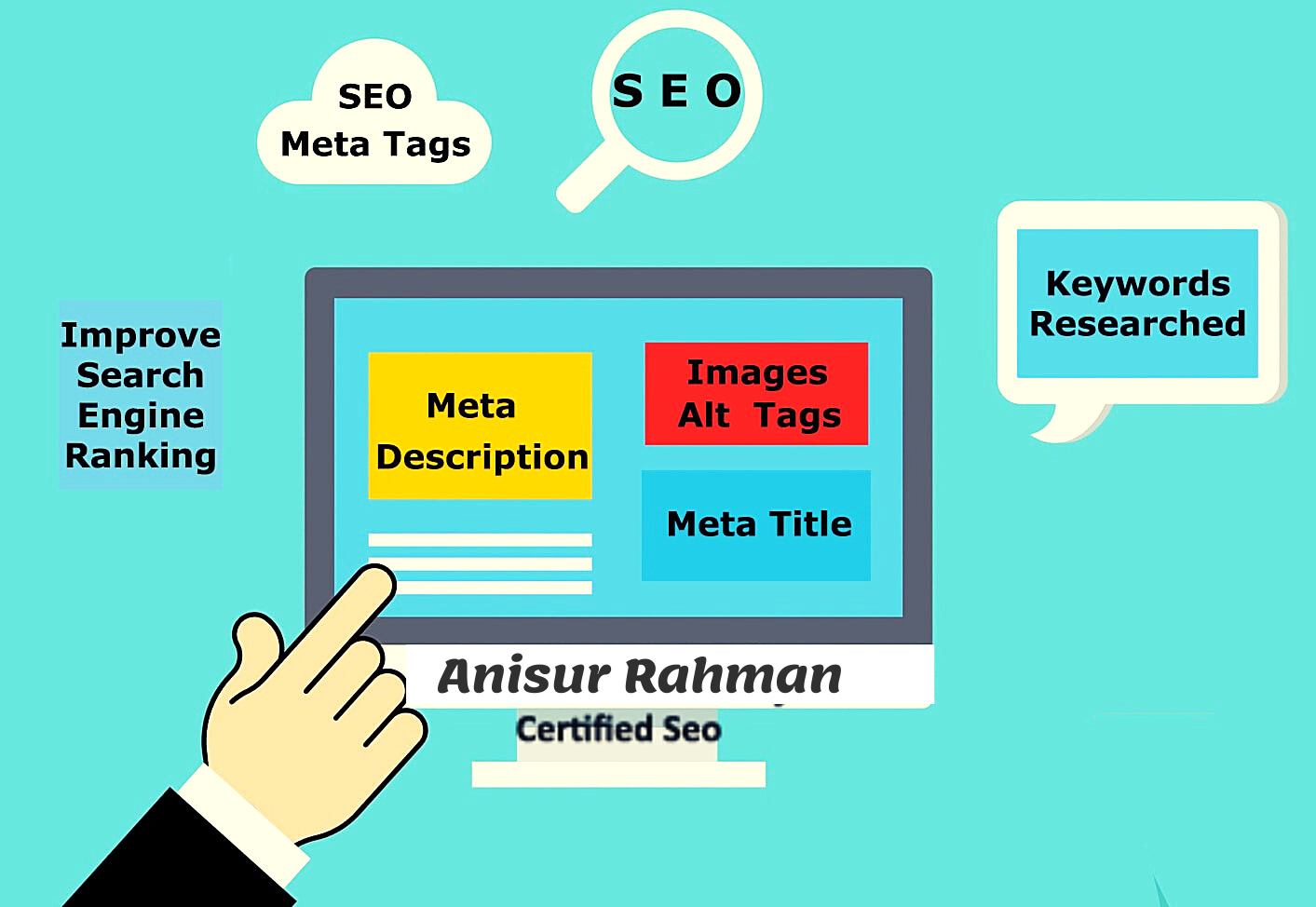 I will write SEO meta tags, title, description and images alt tags