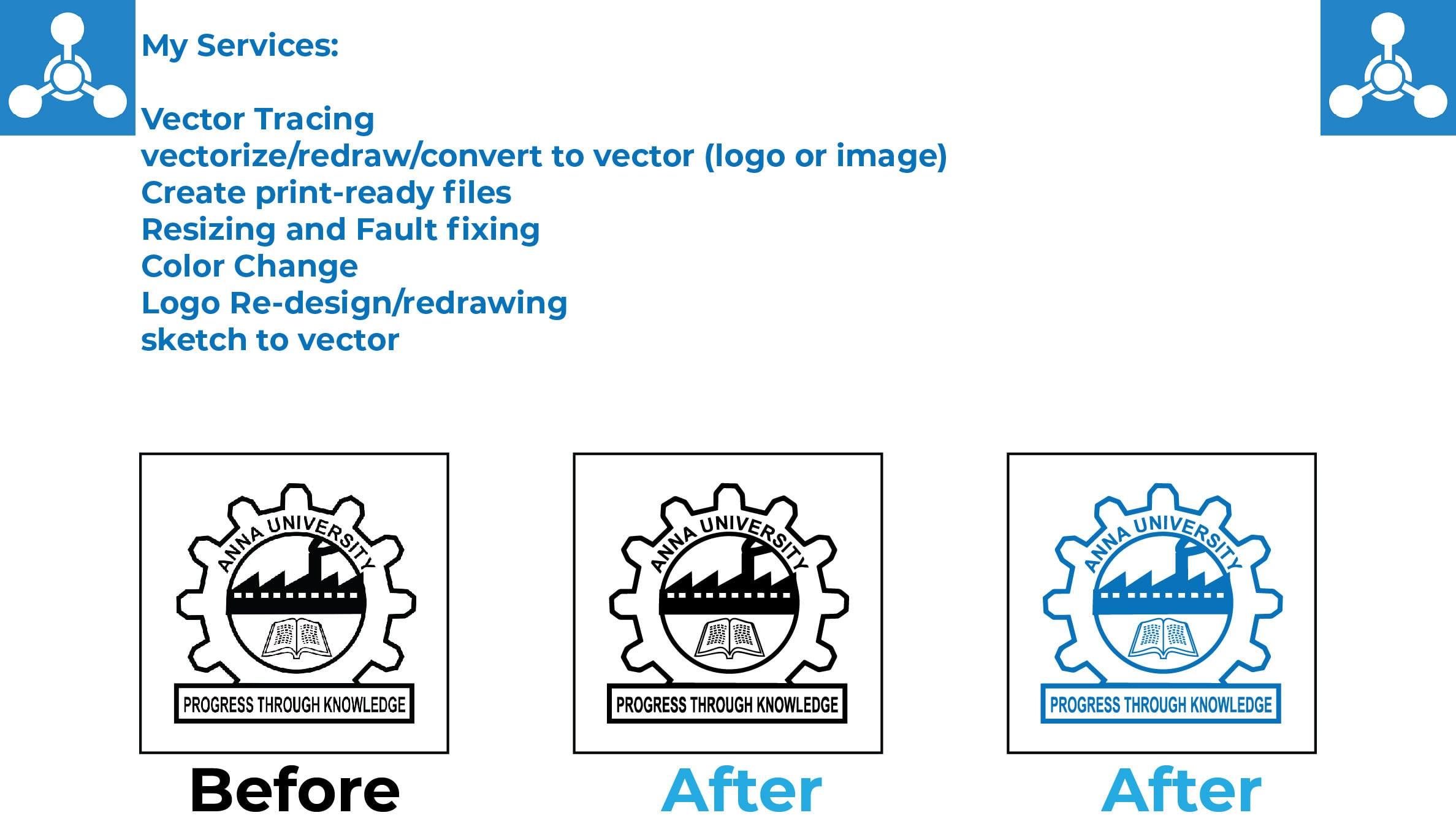 I will do manually vector tracing, vectorize logo, image or drawing etc.