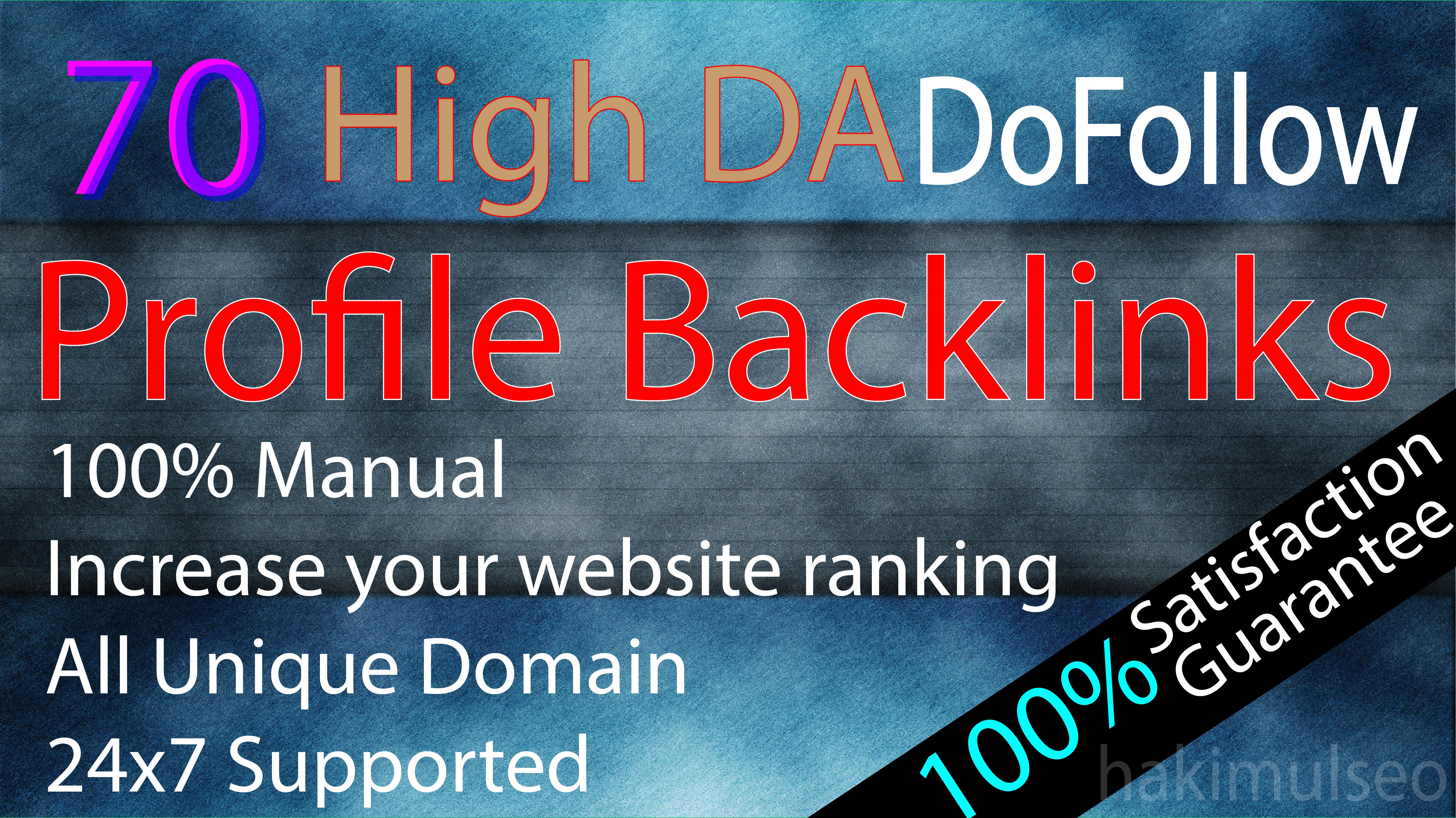 I will create for you 70 High DA Dofollow profile Backlinks