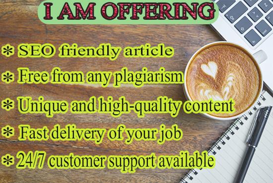 I will write 500+ unique words SEO article, blog post and content 