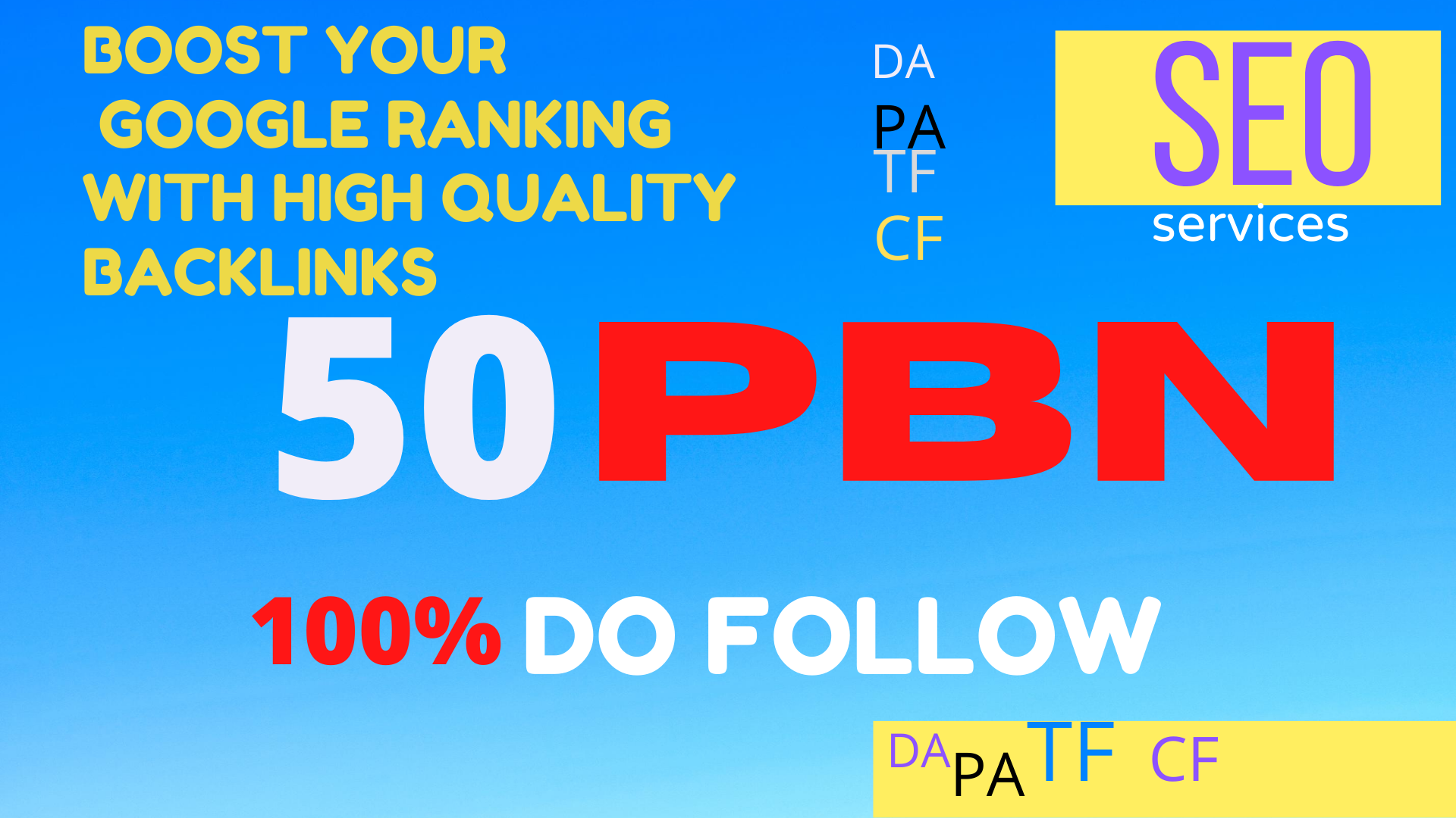 Build 50 HOMEPAGE High Quality PA DA TF CF Do follow PBN Backlinks 