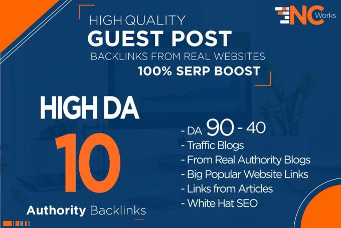 I will create 10 quality SEO authority high da guest post backlinks