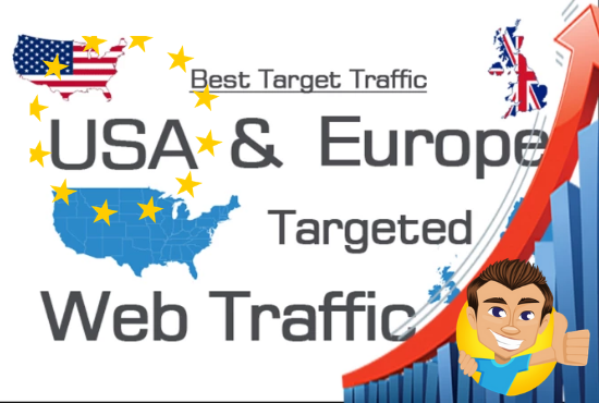 I will bring USA,UK,EUROPE targeted web traffic by Google Twitter YouTube and many more for 30 days
