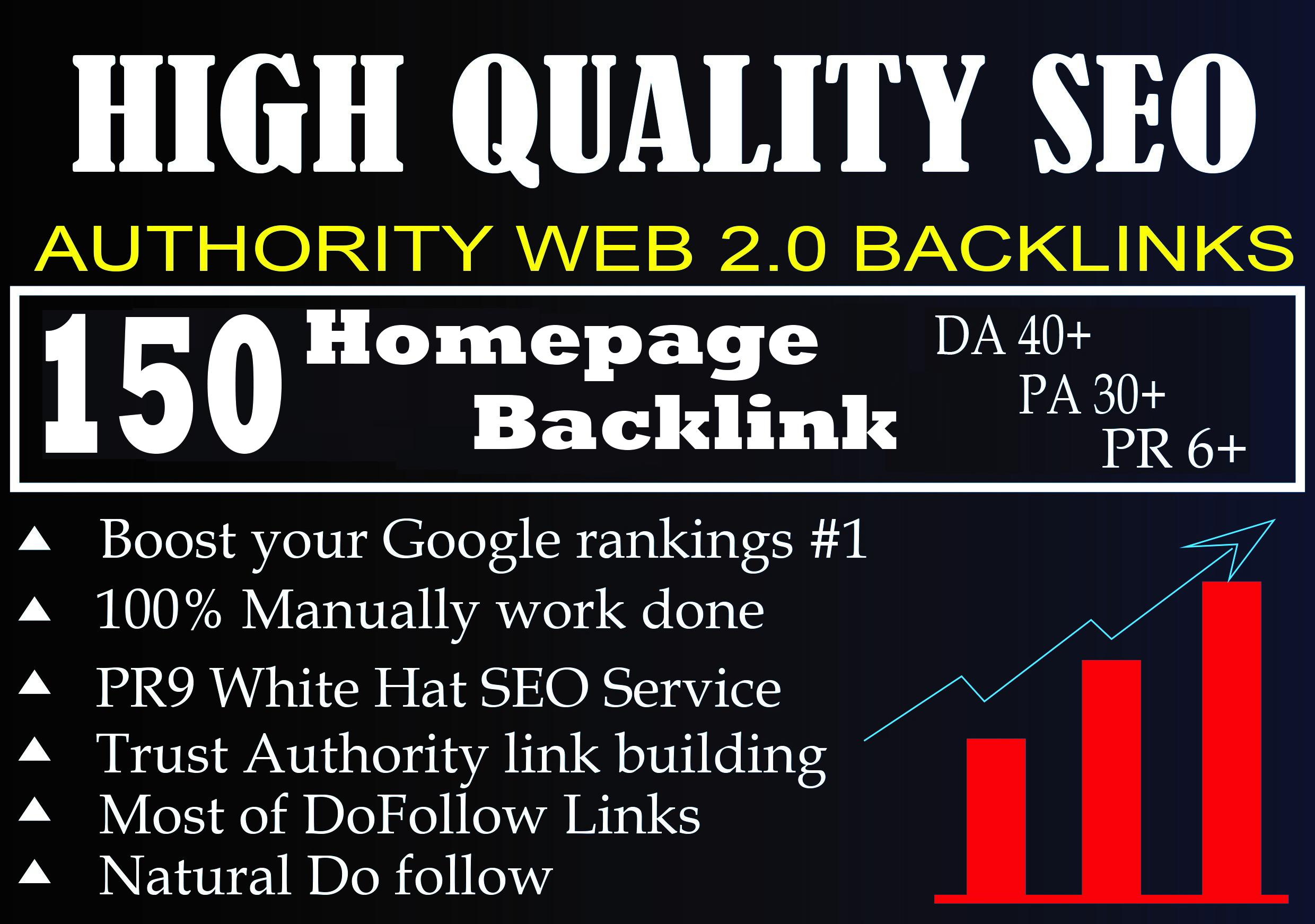 I Will Provide DA50+ PA40+ DR50+150 Homepage web2.0 Backlink Permanent Do-follow With unique website