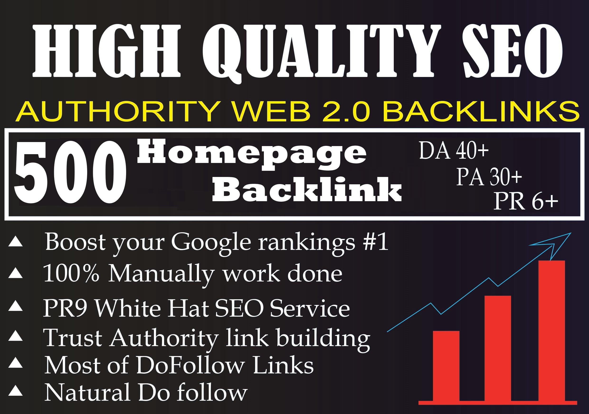 I Will Provide DA50+ PA40+ DR50+500 Homepage web2.0 Backlink Permanent Dofollow With unique website