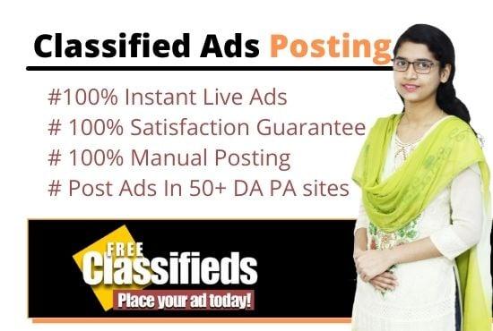 I will post your ads on top ranking classified ads posting sites
