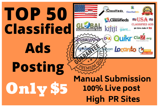 I will do 50 manually post your ads in USA top classified ad posting sites