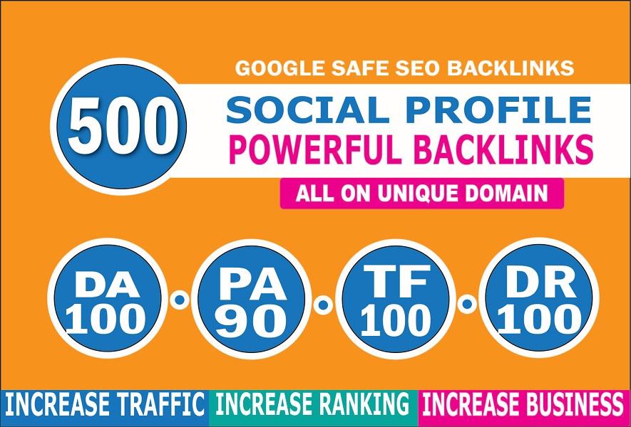 I will create 500 high da do follow social profile backlinks manually for SEO ranking 