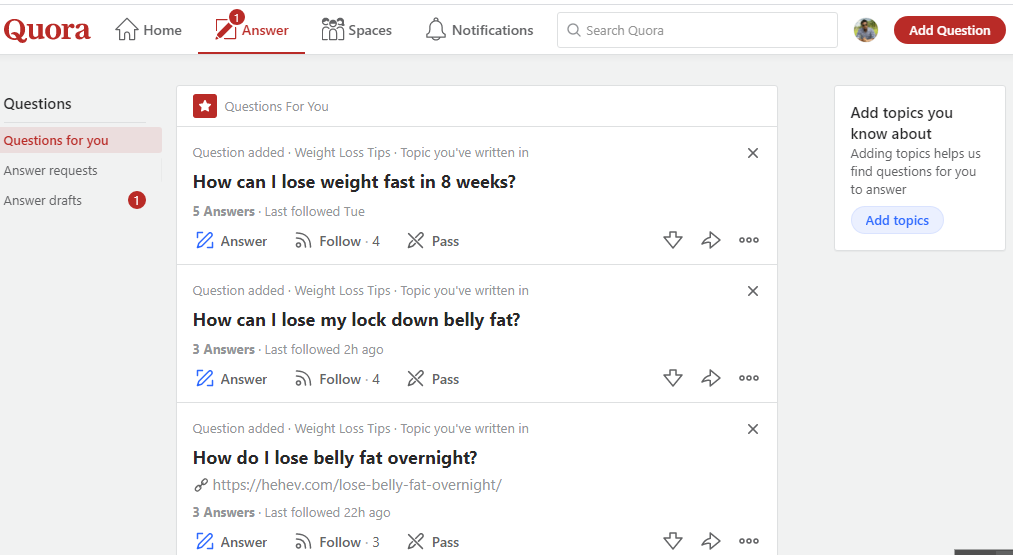 I will promote your website 20 highly Quora answer with backlinks