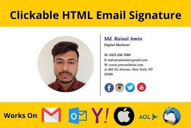 I will design a clickable HTML email signature
