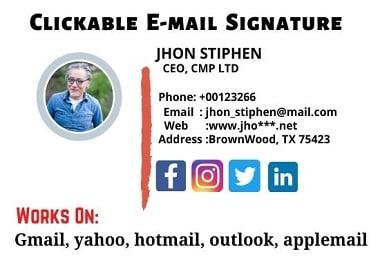 I will create professional clickable HTML email signature with responsive social icons