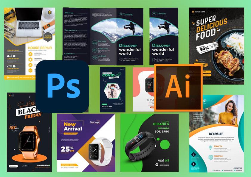 I will do any kind of graphic design using photoshop illustrator