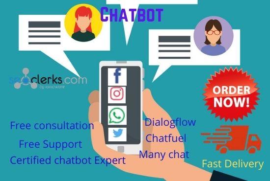 I will create a messenger chatbot in many chat, chat fuel and dialog flow