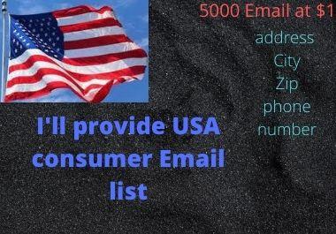  I will provide USA based 5k Consumer list.