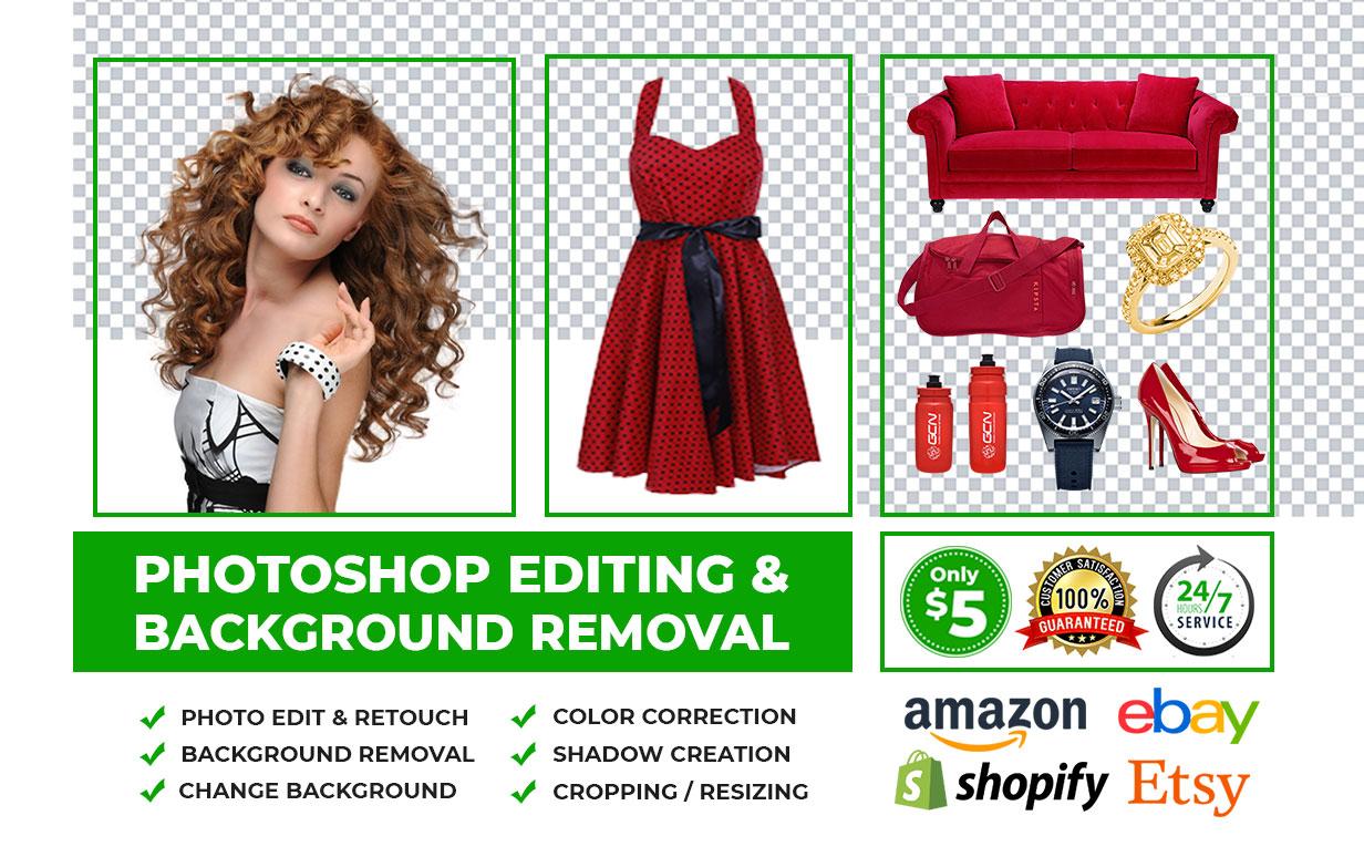 I will do background removal, photoshop editing, cut out, amazon product photo edit, photo retouch