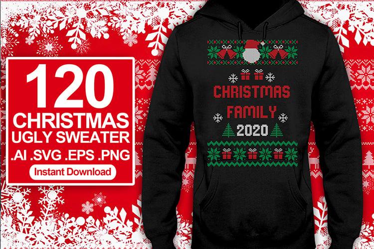 120 Ugly Sweater Christmas T-shirt Design SVG Bundles