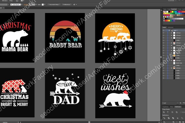 Bear SVG Christmas T shirt Design Vector Bundle
