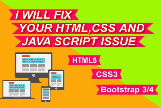 I will fix any html, css, js, or responsive issues