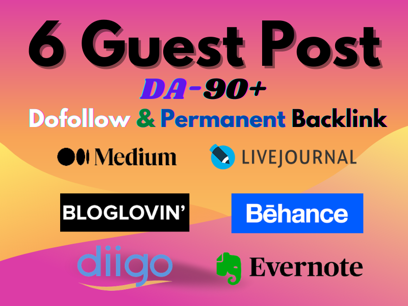 Write & Publish Guest post on 6 High Authority (DA 90+) sites with Dofollow Permanent backlink