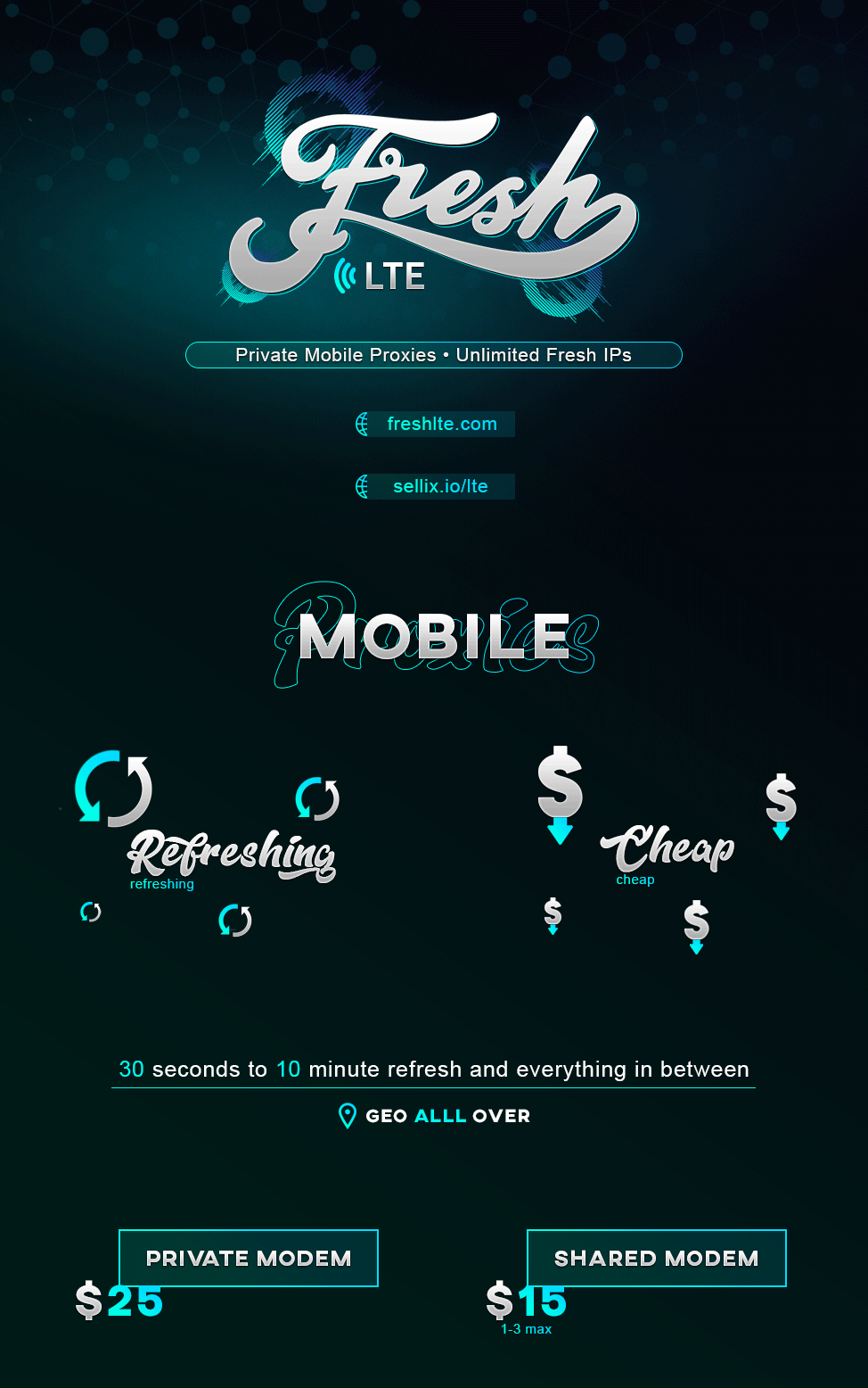 Shared - 4G LTE Mobile Proxy - 30-120 Second Refresh - AUTO DELIVERY - GREAT FOR SEO (GLOBAL)