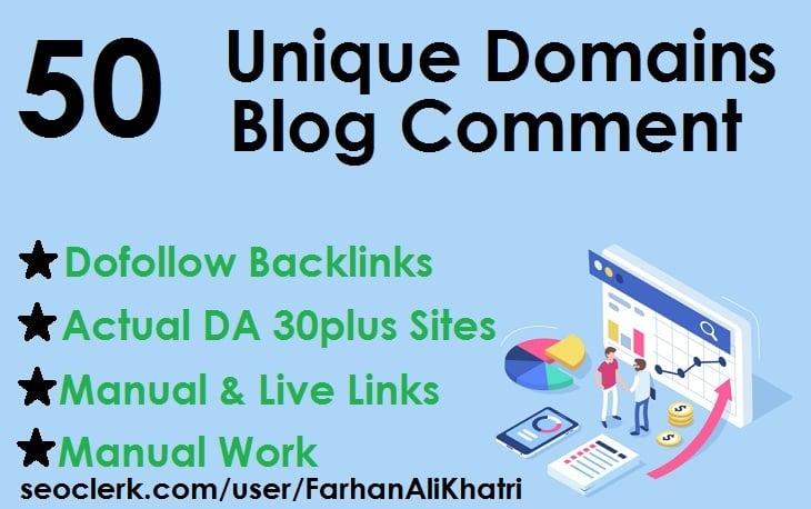 I Will SEO Service Do 50 Unique Domains Blog Comments Dofollow Backlinks