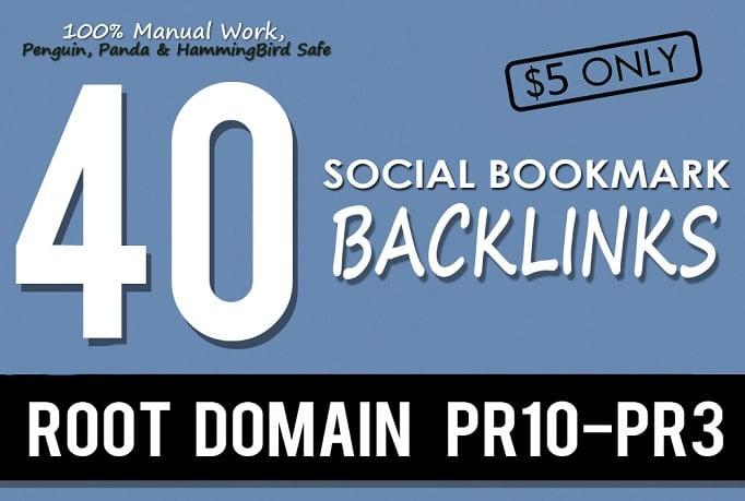 I will create manually 40 pr10 social bookmark backlinks